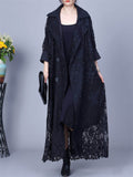 Women's Spring Luxury Lace Embroidery Bouble-Breasted Long Coat