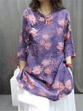 Female Lightweight Summer 3/4 Sleeve Flower Print Shirts