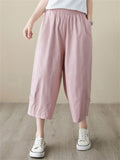 Elastic Waist Button-Decorated Loose Pants for Women