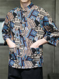 Men's Ethnic Style Print Stand Collar Knot Button Shirt