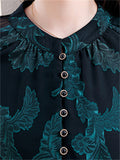 Women's Leisure Dark Green Jacquard Breathable Sleeve Chiffon Shirt