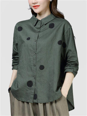 Cotton Linen Polka Dot Casual Shirts