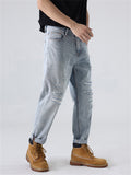 Light Blue Hole Straight Leg Simple Denim Men's Jeans