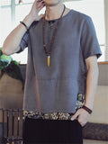 Chinese Style Cotton Linen Patchwork Men's Shirts