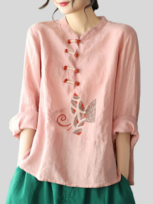 Comfy Embroidered National Style Ladies Shirts