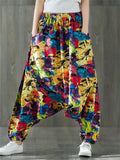 Printed Linen National Style Baggy Women's Pants For Yoga