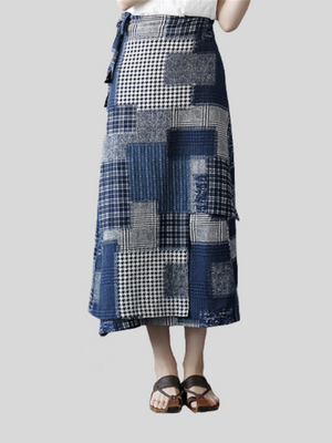 Fashion Irregular Chinese Style Denim Long Skirt