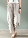 Summer Loose Cotton Linen Elastic Waist Pants For Women