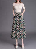 Cotton Linen Comfortable Leaf Long Skirt