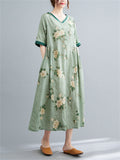 V Collar Gentle Floral Long Dresses For Lady