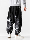 Men's Cool Cranes Printed Linen Loose Pants