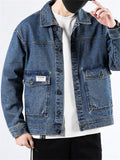 Classic Youthful Men's Solid Pockets Denim Jacket