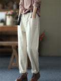 Ladies Thickened Roman Casual Elastic Waist Stitching Harem Cozy Pants