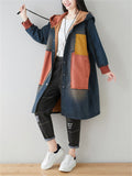 Denim Patchwork Hooded Jacket Coat