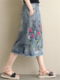 Women's Denim Embroidery Long Skirts