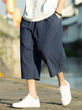 Summer Cotton Linen Male Solid Color Cropped Pants