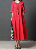 Round Neck Solid Color Half Sleeve Dresses