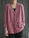 Solid Color V Neck Button Jackets For Lady