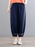 Casual Solid Color Embroidered Harem Pants