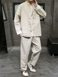 Special Button Cotton Linen Stand Collar Loose Male Outfits