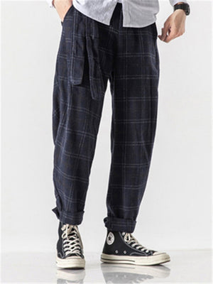 Casual Plaid Thick Harem Pants With Belt