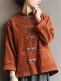 Loose Corduroy Stand Collar Buckles Jackets