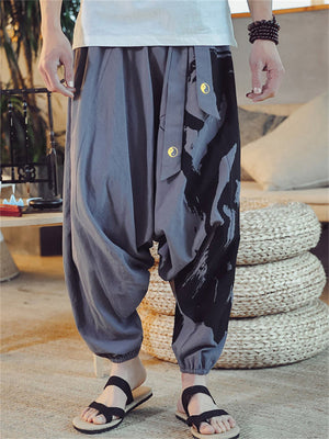 Chinese Style Printed Loose Long Pants For Men