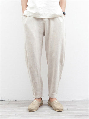 Solid Color Cotton Linen Harem Pants