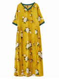 V Collar Gentle Floral Long Dresses For Lady