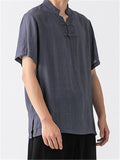 Retro Stand Collar Short Sleeve Shirts