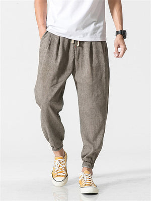 Linen Solid Color Breathable Jogger Pants