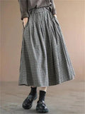 High Waisted Plaid Long Dress For Lady