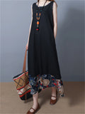 Sleeveless Round Neck Patchwork Long Dresses