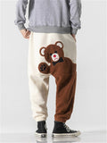 Patchwork Cartoon Fluffy Bear Casual Pants