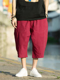 Summer Cotton Linen Male Solid Color Cropped Pants