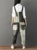 Color Block Antique Finish Denim Jumpsuit