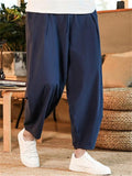 Solid Loose Cotton Linen Plus Size Pants For Men