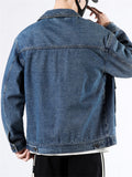 Classic Youthful Men's Solid Pockets Denim Jacket