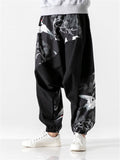 Men's Cool Cranes Printed Linen Loose Pants