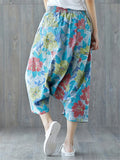 Floral Printed Elastic Waist Wide Leg Pants