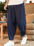 Solid Loose Cotton Linen Plus Size Pants For Men