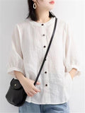 Retro Round Neck Puff Sleeve Shirt