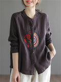 Women's Autumn New Cotton Linen Embroidered Loose Pretty Shirts