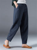 Linen Casual Solid Color Cropped Pants