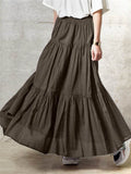 Solid Color Patchwork Pleated Long Skirts