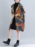 Retro Printed Drawstring Hooded Trench Jacket