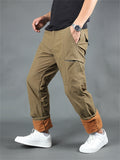 Winter Plus Size Thickened Fleece Male Multi-pocket Pants