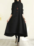 Solid Color High-necked Long Sleeve Dress