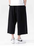 Loose Drawstring Solid Color Cropped Pants