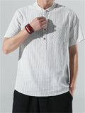 Cotton Linen Stripe Short Sleeve Shirts